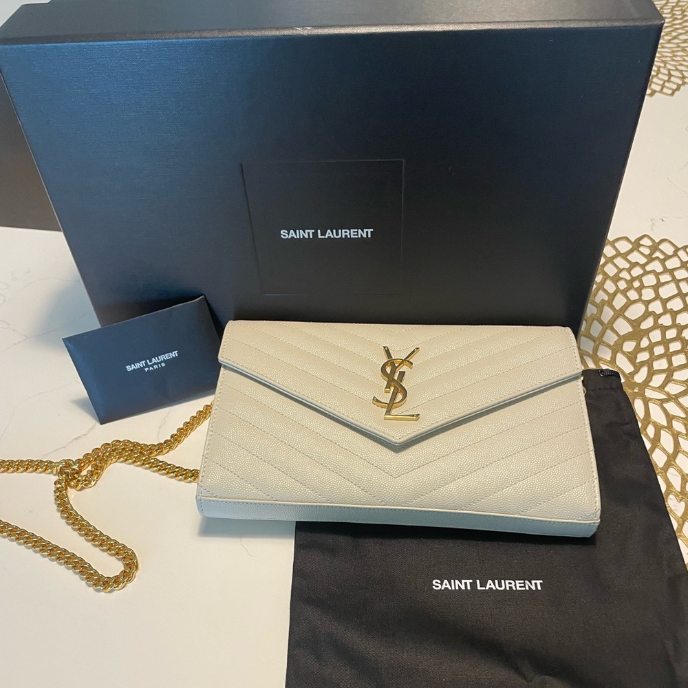 YSL Cassandre Chain Wallet - cream & gold